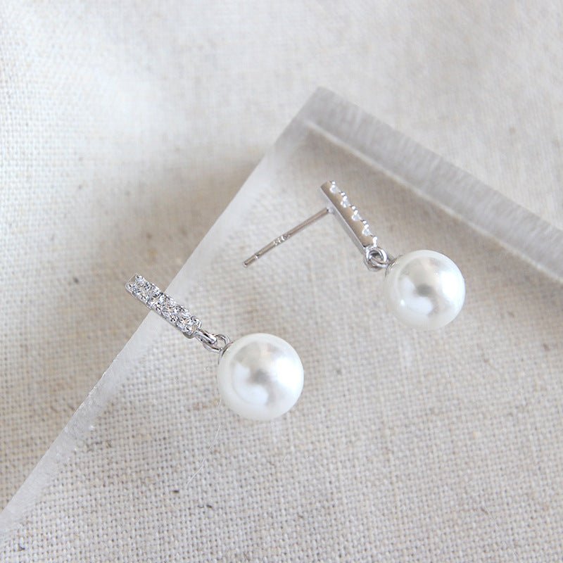 Elegant Round Shell Pearl CZ 925 Sterling Silver Stud Earrings - JEWELLY