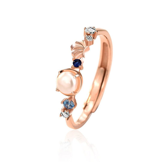 Elegant Shell Pearl Mermaid Tail CZ 925 Sterling Silver Adjustable Ring - JEWELLY