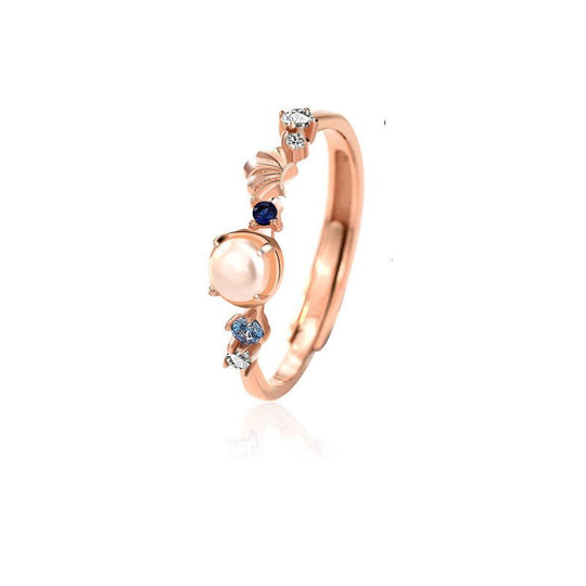 Elegant Shell Pearl Mermaid Tail CZ 925 Sterling Silver Adjustable Ring - JEWELLY