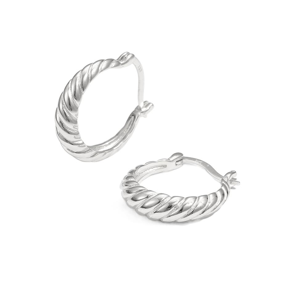 Elegant Twisted 925 Sterling Silver Hoop Earrings - JEWELLY