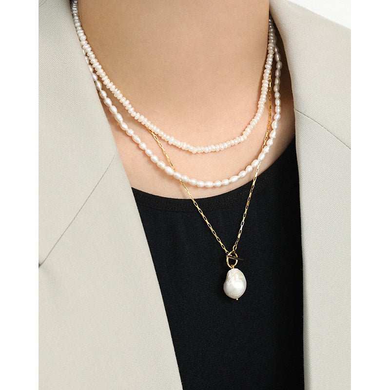 Elegant Women Irregular Natural Pearls 925 Sterling Silver Necklace - JEWELLY