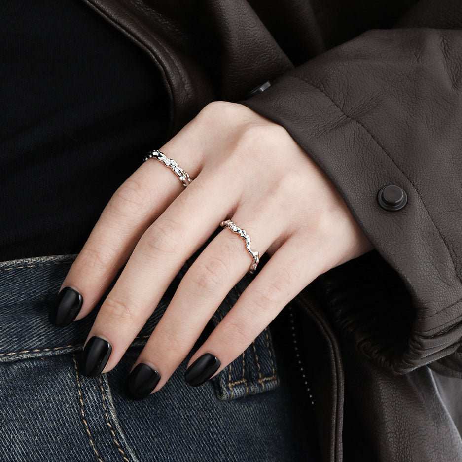 Fashion 925 Sterling Silver Adjustable Irregular Stacker Ring - JEWELLY