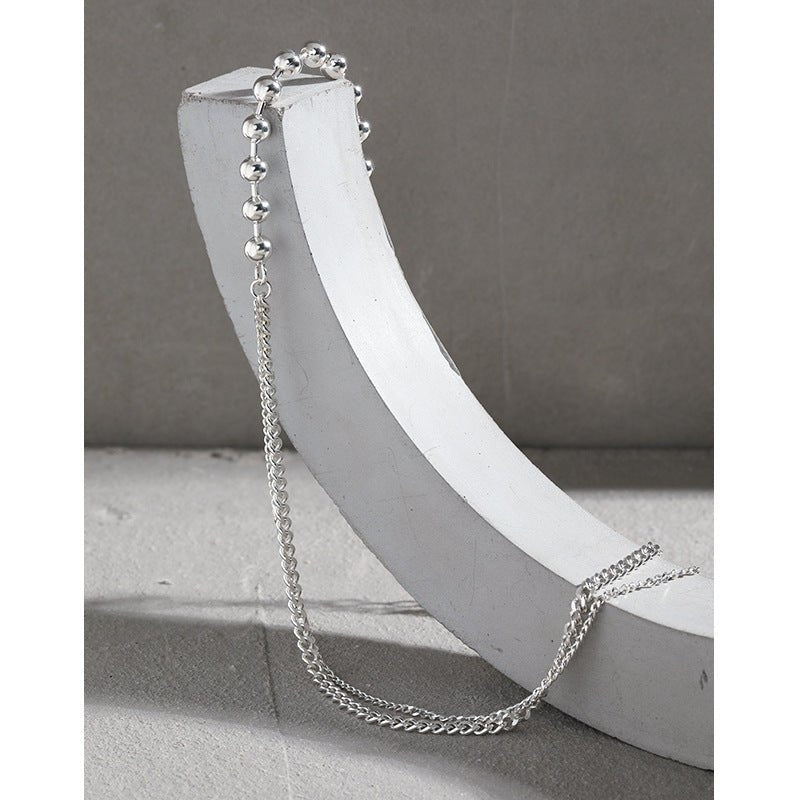 Fashion Asymmetry Beads Chain 925 Sterling Silver Necklace - JEWELLY