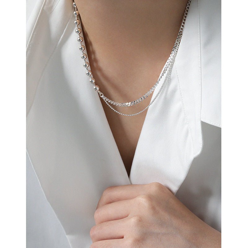 Fashion Asymmetry Beads Chain 925 Sterling Silver Necklace - JEWELLY