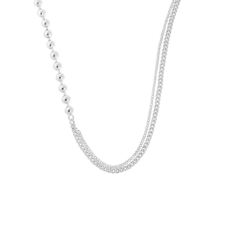 Fashion Asymmetry Beads Chain 925 Sterling Silver Necklace - JEWELLY