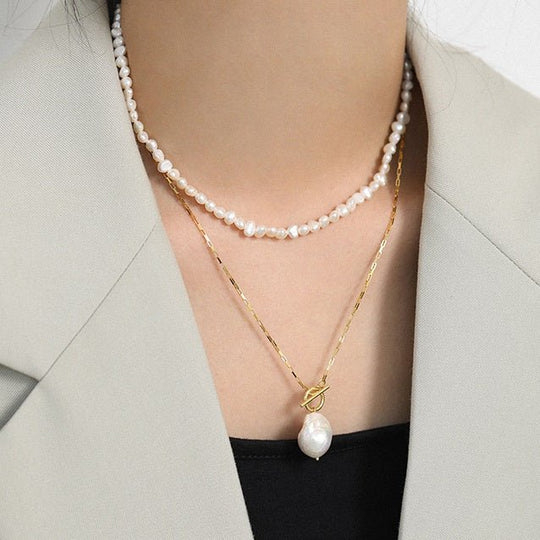 Fashion Baroque Freshwater Pearl 925 Sterling Silver Necklace - JEWELLY