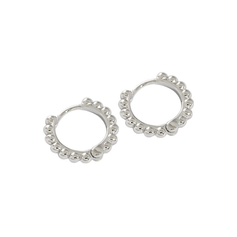 Fashion Beads Circle 925 Sterling Silver Huggie Hoop Earrings - JEWELLY