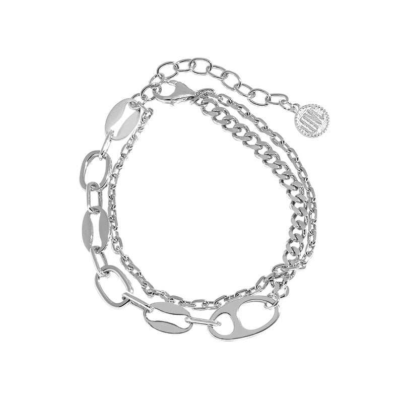 Fashion Double Layers Pig Nose Curb Chain  925 Sterling Silver BracelePendant Size: 9mm/7.3mm 
Metal Material: Solid 925 Sterling Silver
Metal Electroplating: Rhodium
Chain Length: 160mm + 45mm Adjustable
Total Weight: 10.2gJEWELLYJEWELLYFashion Double Layers Pig Nose Curb Chain 925 Sterling Silver Bracelet