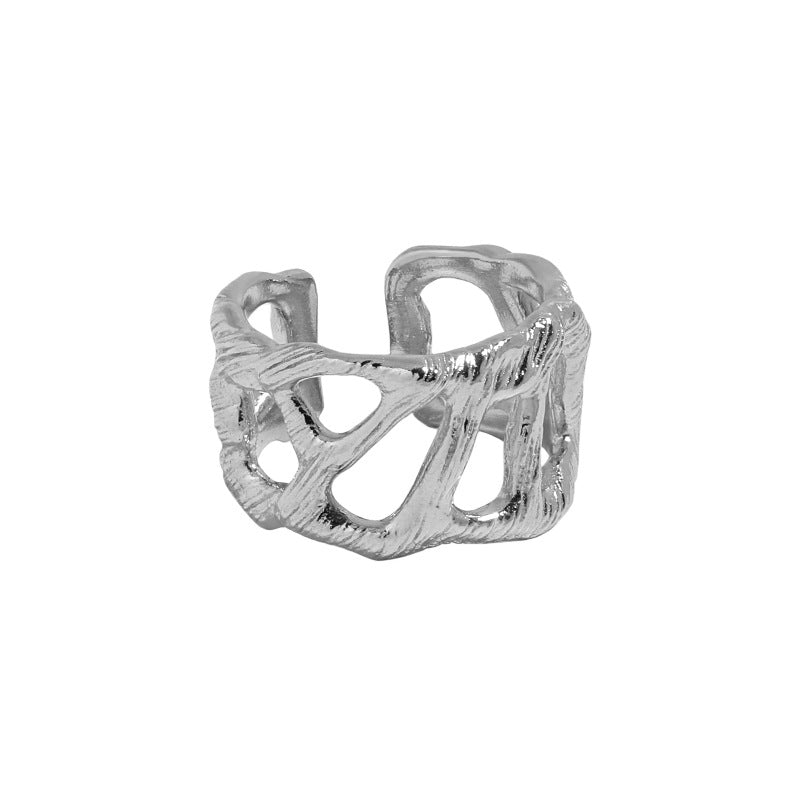 Fashion Hollow Branch Wide 925 Sterling Silver Adjustable Ring - JEWELLY