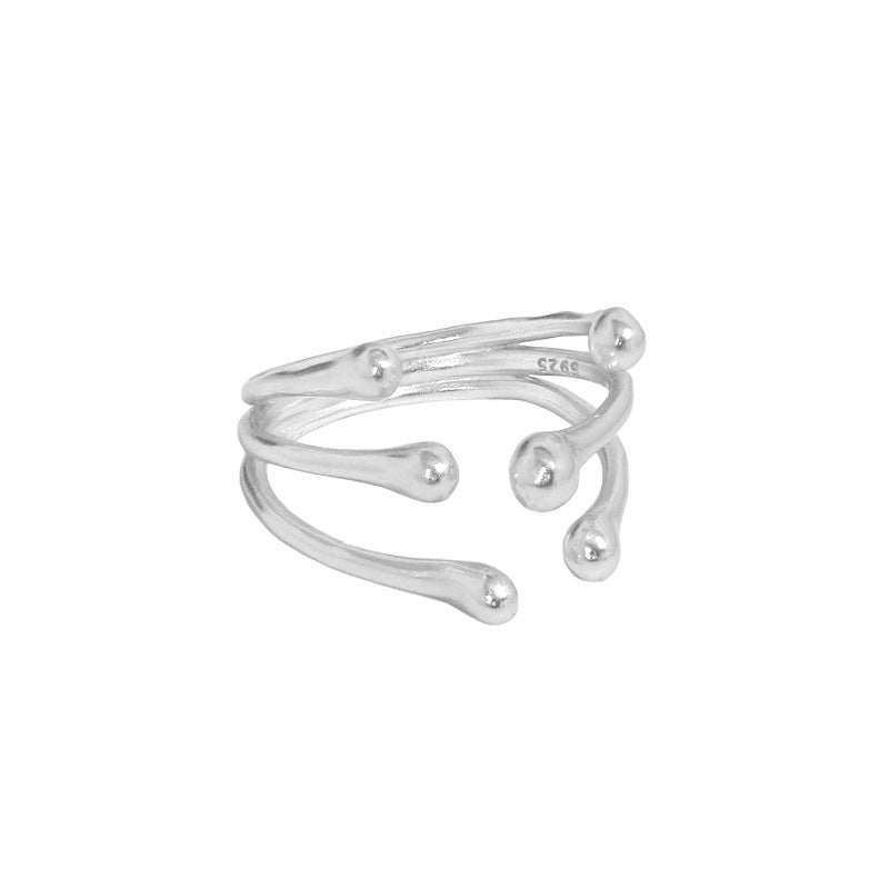 Fashion Irregular Beads Branch 925 Sterling Silver Adjustable Ring - JEWELLY