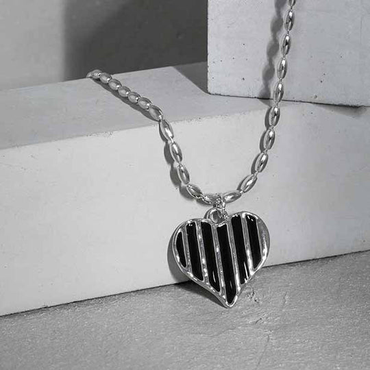 Fashion Irregular Black Epoxy Heart 925 Sterling Silver Necklace - JEWELLY