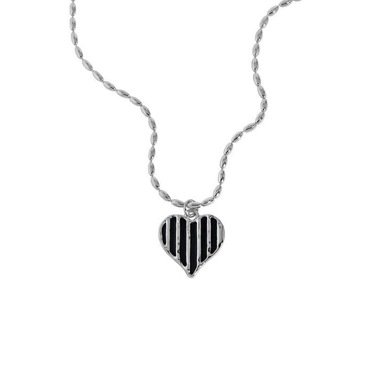 Fashion Irregular Black Epoxy Heart 925 Sterling Silver Necklace - JEWELLY