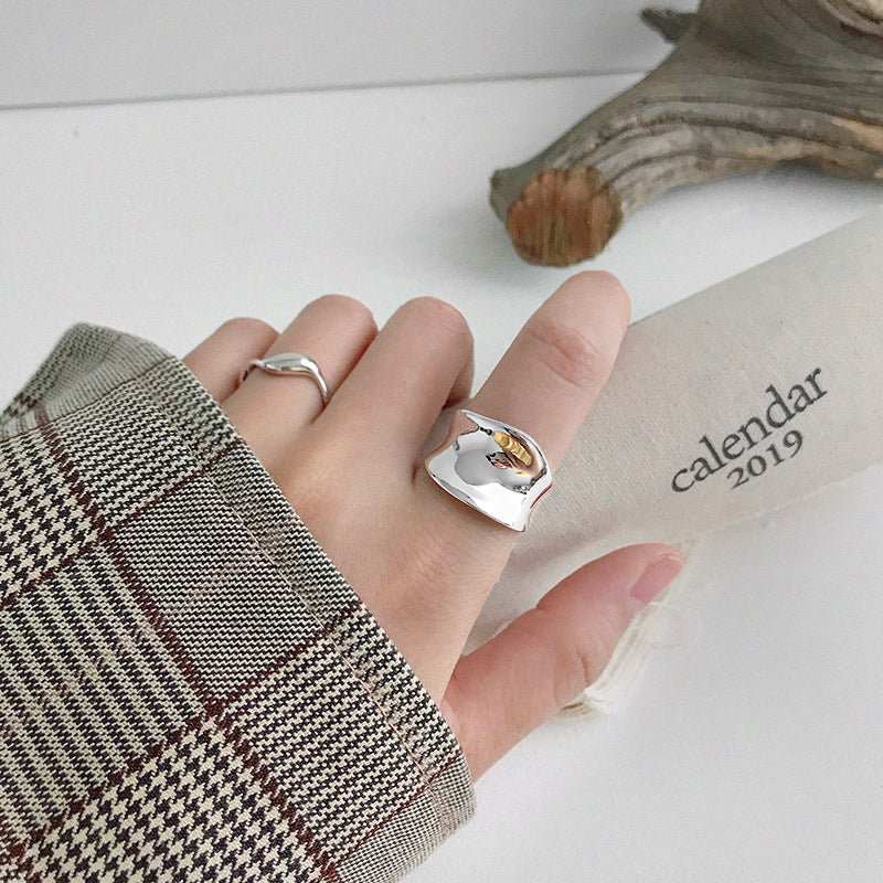 Fashion Irregular Concave 925 Sterling Silver Adjustable Ring - JEWELLY