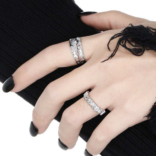 Fashion Irregular Drawing Pattern Folding 925 Sterling Silver Adjustable Promise Ring - JEWELLY