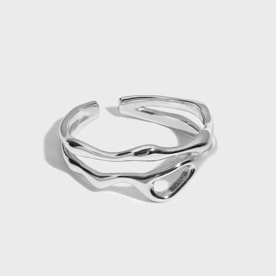 Fashion Irregular Hollow 925 Sterling Silver Adjustable Ring - JEWELLY