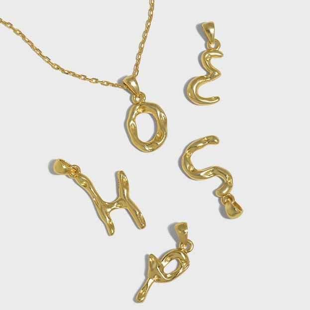 Fashion Irregular Letters A-Z 925 Sterling Silver PendantPendantA-Z Size: 12mm - 16mm 
Chain Width: 1.45mm 
Metal Material: Solid 925 Sterling Silver
Metal Electroplating: 18K Yellow Gold/Rhodium
Chain Length: 390mm + JEWELLYJEWELLY925 Sterling Silver Pendant