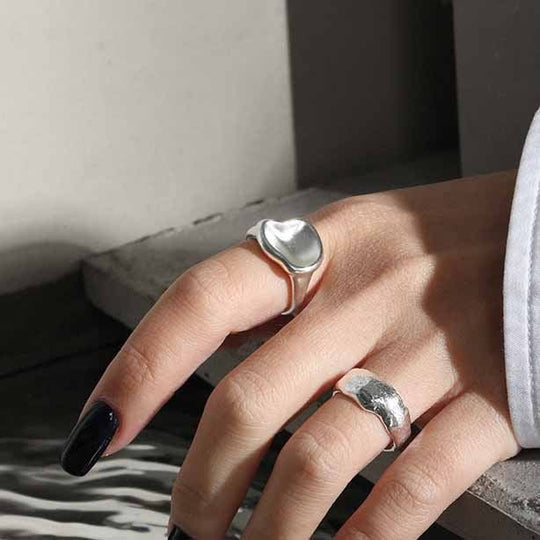 Fashion Irregular Open Lip 925 Sterling Silver Adjustable Ring - JEWELLY