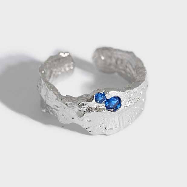 Fashion Irregular Texture Blue CZ 925 Sterling Silver Adjustable Ring - JEWELLY