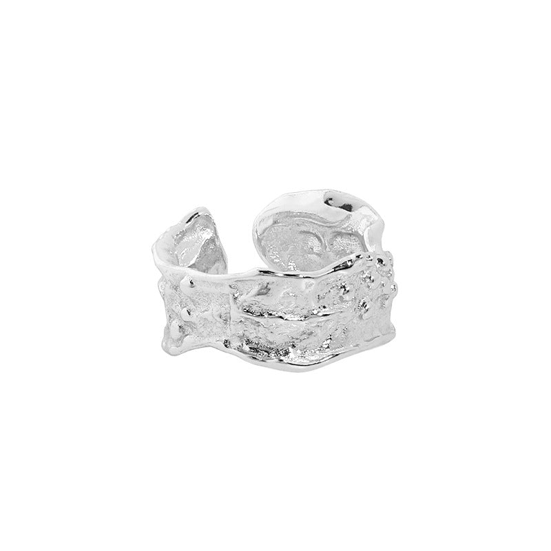 Fashion Irregular Wide Rock Stone 925 Sterling Silver Adjustable Ring - JEWELLY