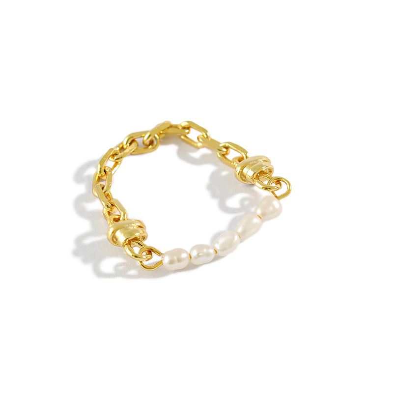 Fashion Natural Pearls Chain 925 Sterling Silver Ring - JEWELLY