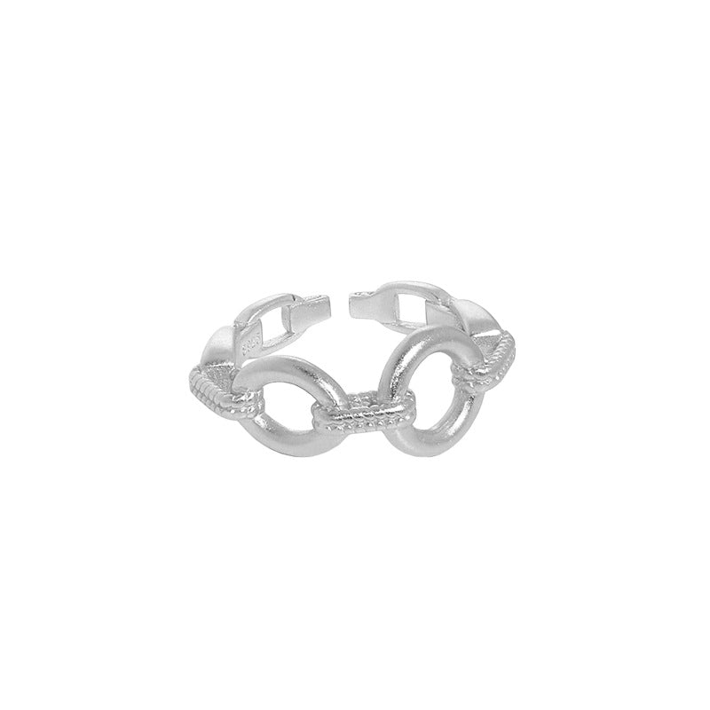 Fashion Rolo Chain Hollow 925 Sterling Silver Adjustable Ring - JEWELLY