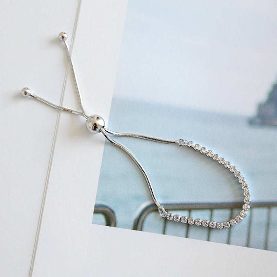 Fashion Simple CZ Beads 925 Sterling Silver Adjustable Bracelet - JEWELLY