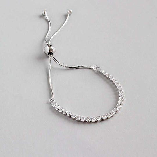 Fashion Simple CZ Beads 925 Sterling Silver Adjustable Bracelet - JEWELLY