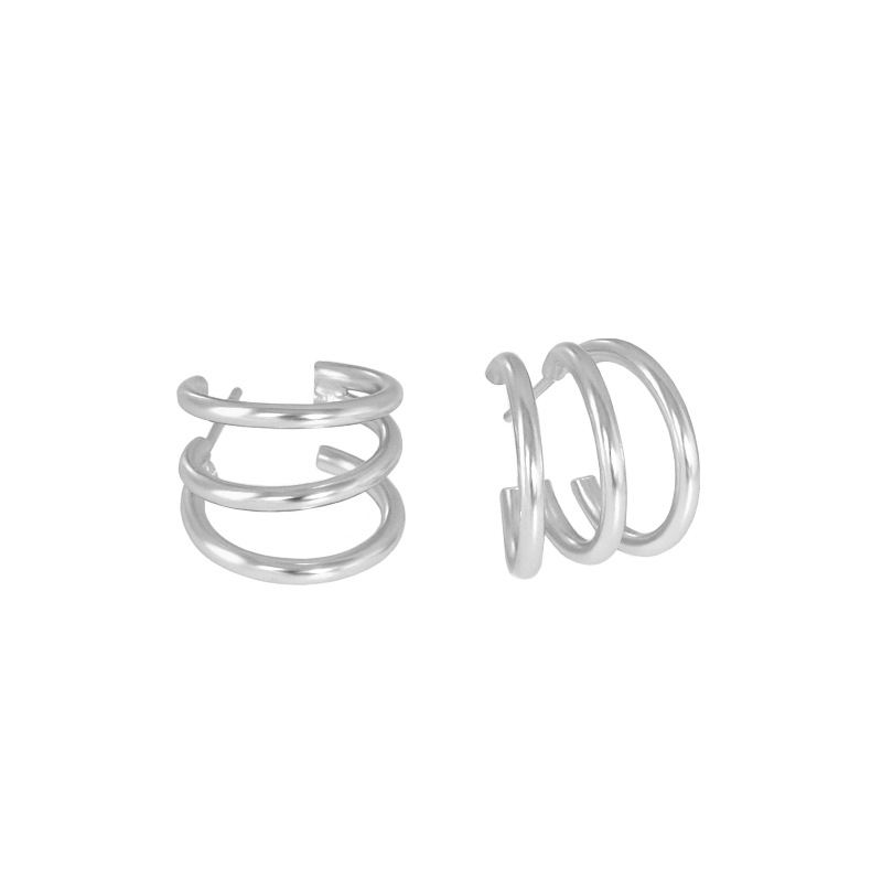 Fashion Triple Layer Lines 925 Sterling Silver Stud Earrings - JEWELLY