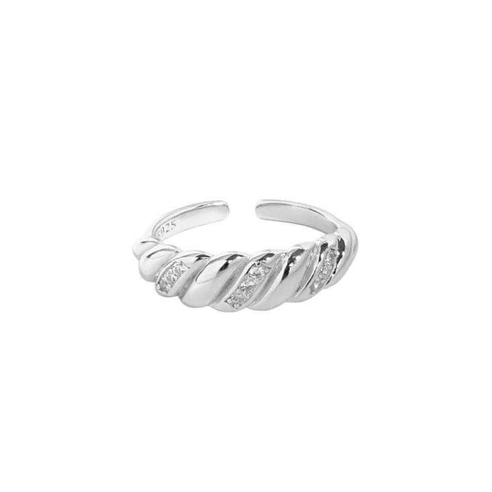 Fashion Twisted CZ 925 Sterling Silver Adjustable Ring - JEWELLY