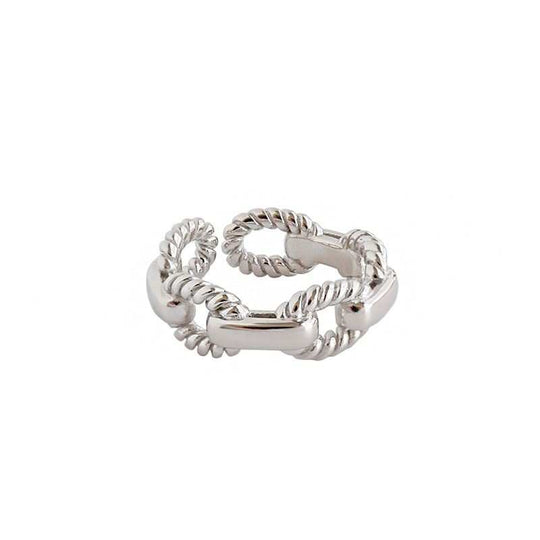 Fashion Twisted Hollow Chain 925 Sterling Silver Adjustable Ring - JEWELLY