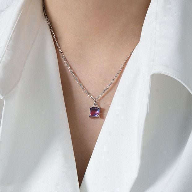 Geometry Colorful Radiant CZ 925 Sterling Silver Necklace - JEWELLY