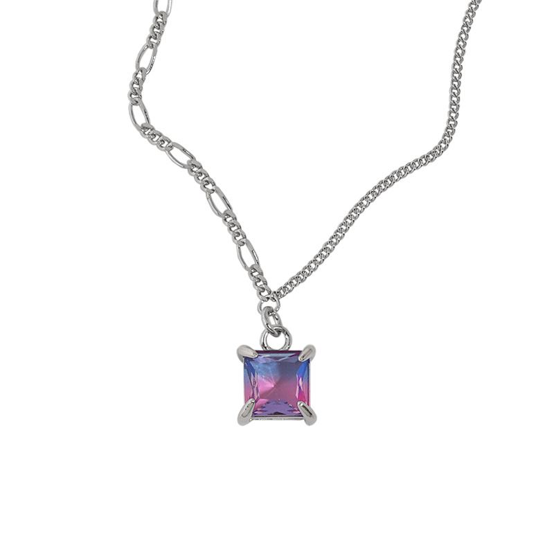 Geometry Colorful Radiant CZ 925 Sterling Silver Necklace - JEWELLY