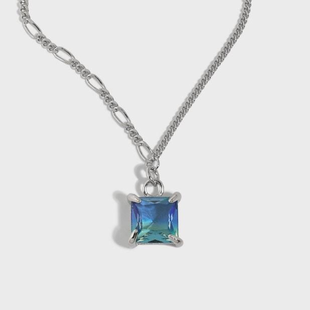 Geometry Colorful Radiant CZ 925 Sterling Silver Necklace - JEWELLY