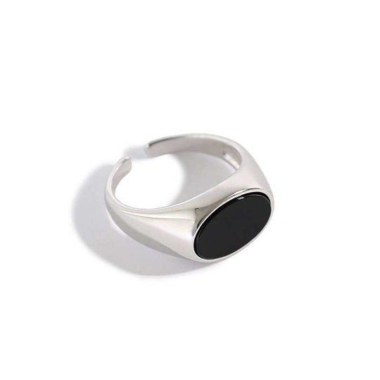 Geometry Created Black Agate 925 Sterling Silver Adjustable Ring - JEWELLY