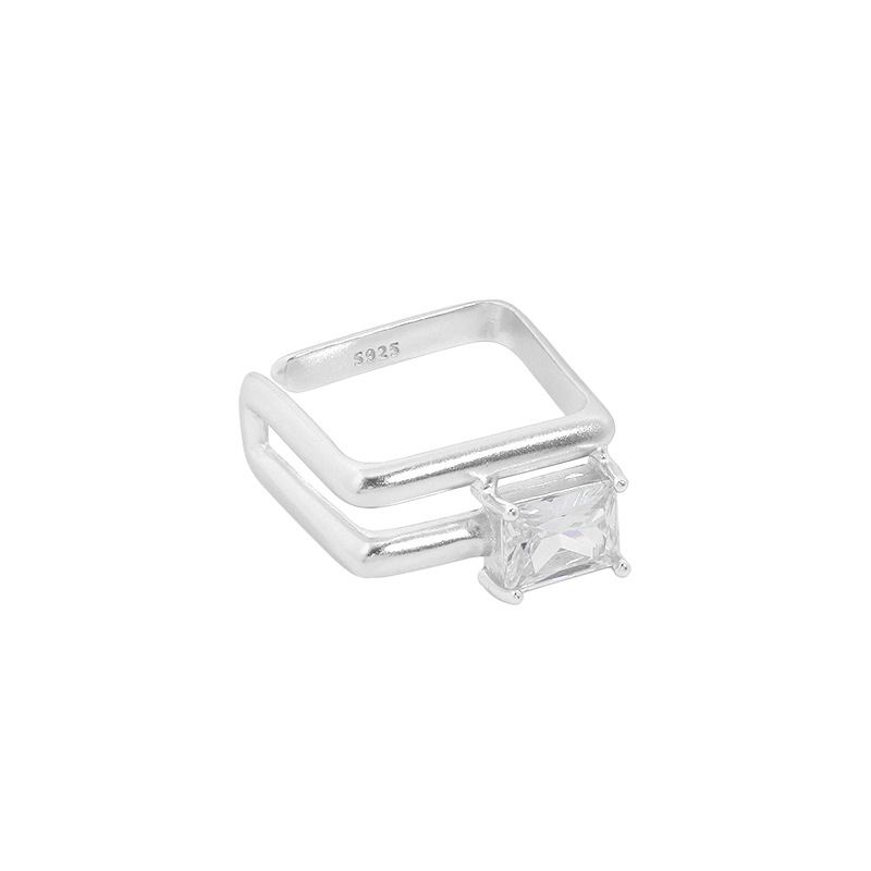 Geometry CZ Square Hollow Doule Layer 925 Sterling Silver Adjustable Ring - JEWELLY