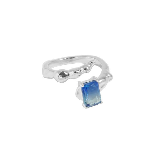 Geometry Emerald Shading Blue CZ 925 Sterling Silver Adjustable Ring - JEWELLY