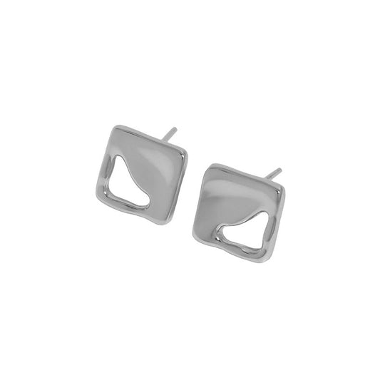 Geometry Heart Hollow Square 925 Sterling Silver Stud Earrings - JEWELLY