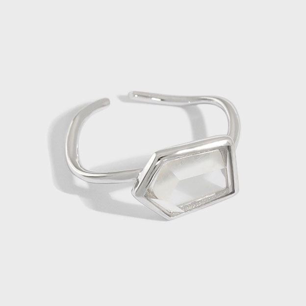 Geometry Hexagon Natural Crystal 925 Sterling Silver Adjustable Ring - JEWELLY