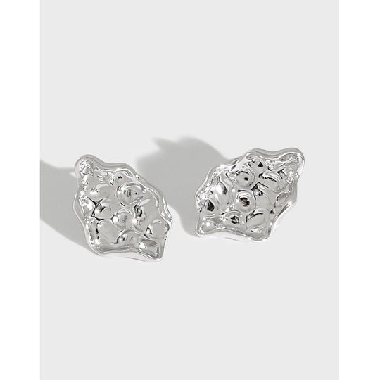 Geometry Irregular Beaten Stone 925 Sterling Silver Stud Earrings - JEWELLY