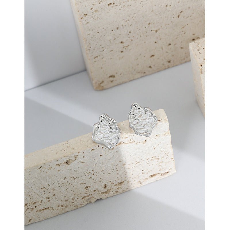 Geometry Irregular Beaten Stone 925 Sterling Silver Stud Earrings - JEWELLY