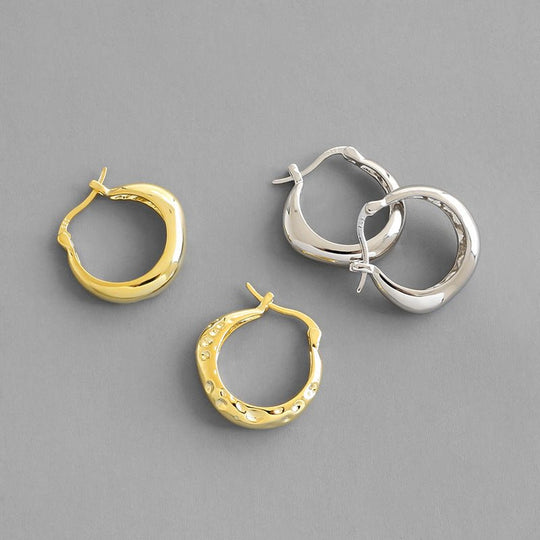 Geometry Irregular Circle Casual 925 Sterling Silver Hoop Earrings - JEWELLY