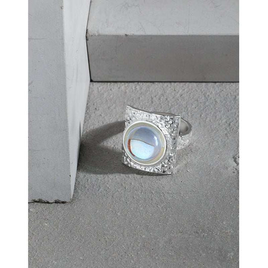 Geometry Oval Natural Crystal Square 925 Sterling Silver Adjustable Ring - JEWELLY