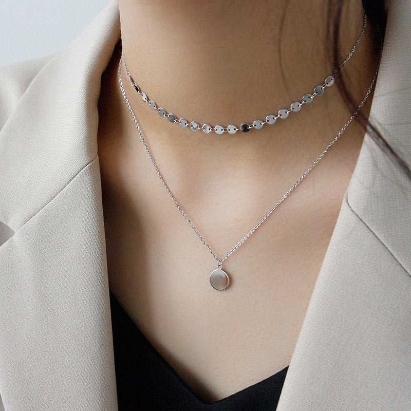 Geometry Wafer Double Layer 925 Sterling Silver Necklace - JEWELLY