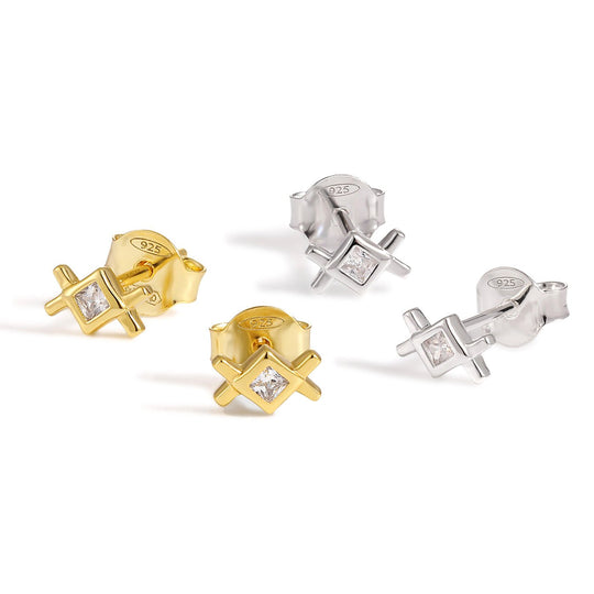 Geometry White CZ Rhombus 925 Sterling Silver Stud Earrings - JEWELLY