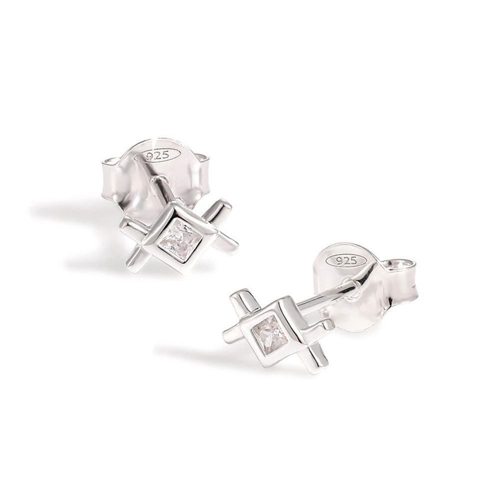 Geometry White CZ Rhombus 925 Sterling Silver Stud Earrings - JEWELLY