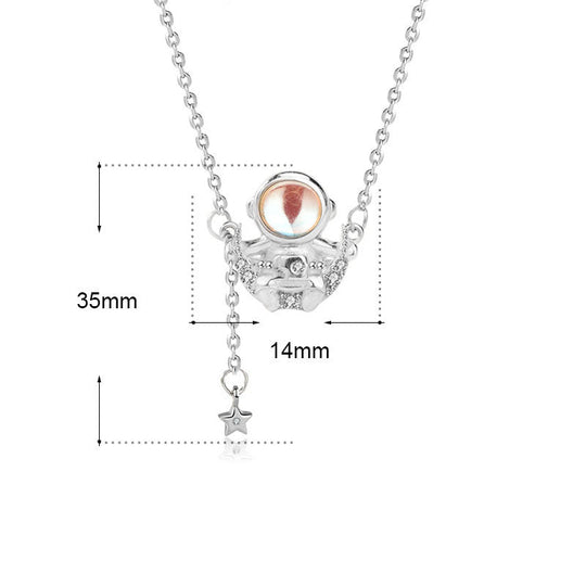 Gift Natural Moonstone CZ Astronaut 925 Sterling Silver Necklace - JEWELLY