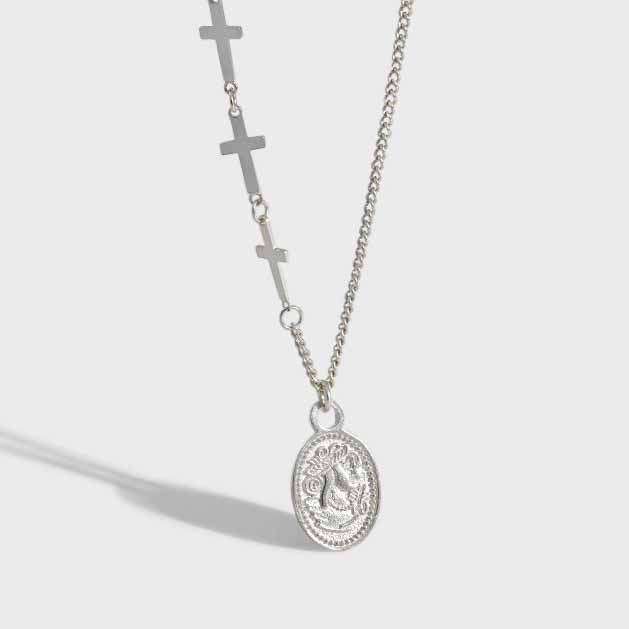 Gift Oval Tag Cross Chain 925 Sterling Silver Necklace - JEWELLY