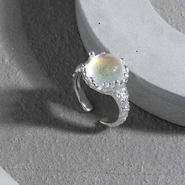 Gift Round Moonstone 925 Sterling Silver Adjustable Ring - JEWELLY