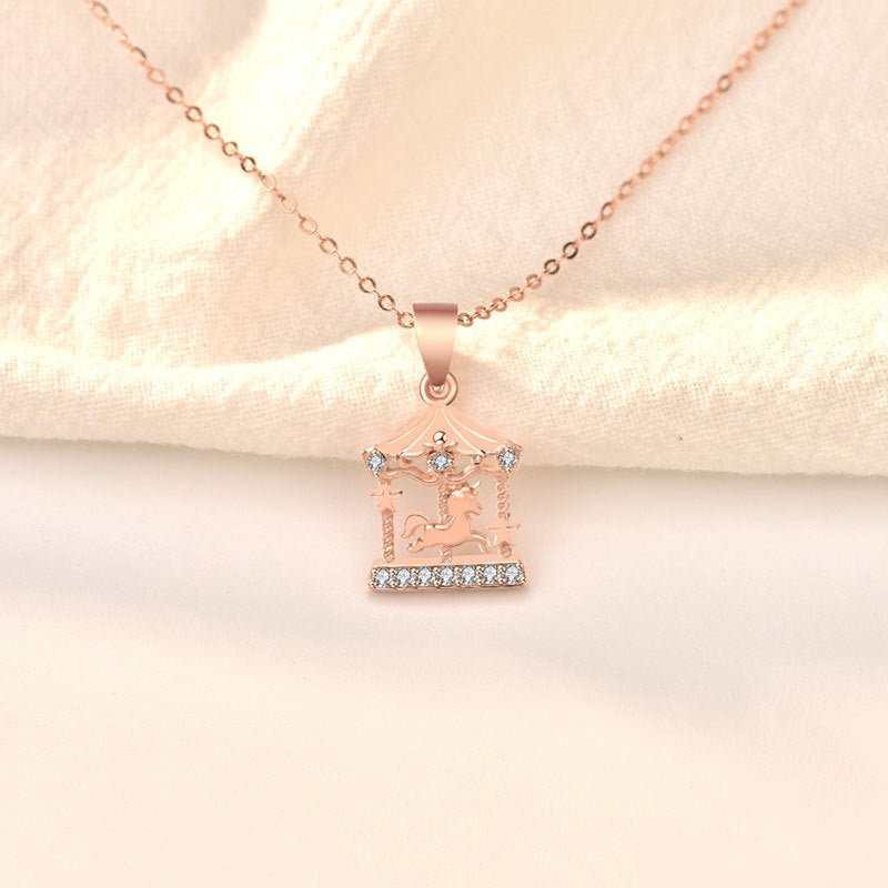 Girl CZ Merry-Go-Round Hot 925 Sterling Silver NecklacePendant Size: 12mm * 22mm 
Accent Stone: AAA Cubic Zirconia
Metal Material: Solid 925 Sterling Silver
Metal Electroplating: Rose Gold
Chain Length: 400mm + 50mm AdjuJEWELLYJEWELLY-Round Hot 925 Sterling Silver Necklace