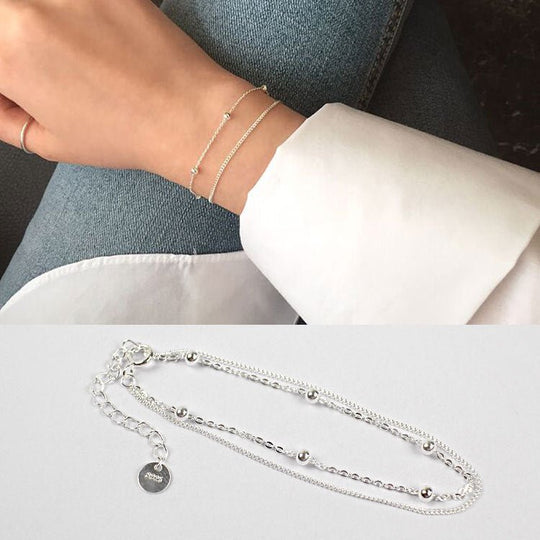 Girl Double Layer Bead Chain 925 Sterling Silver Bracelet - JEWELLY